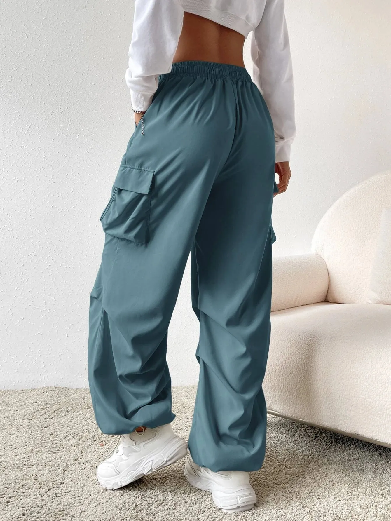 Drawstring Waist Regular Fit Casual Cargo Pants