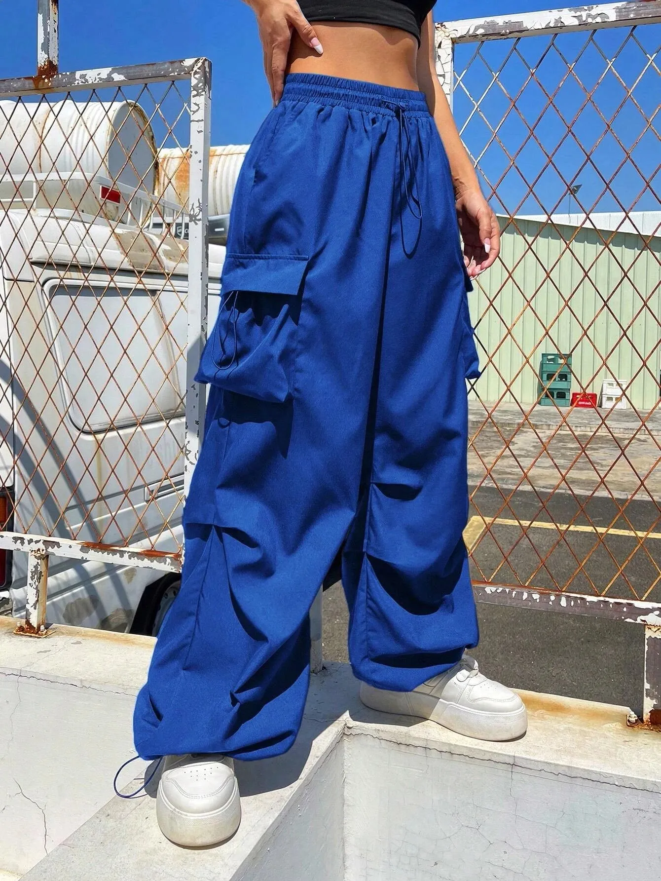 Drawstring Waist Regular Fit Casual Cargo Pants