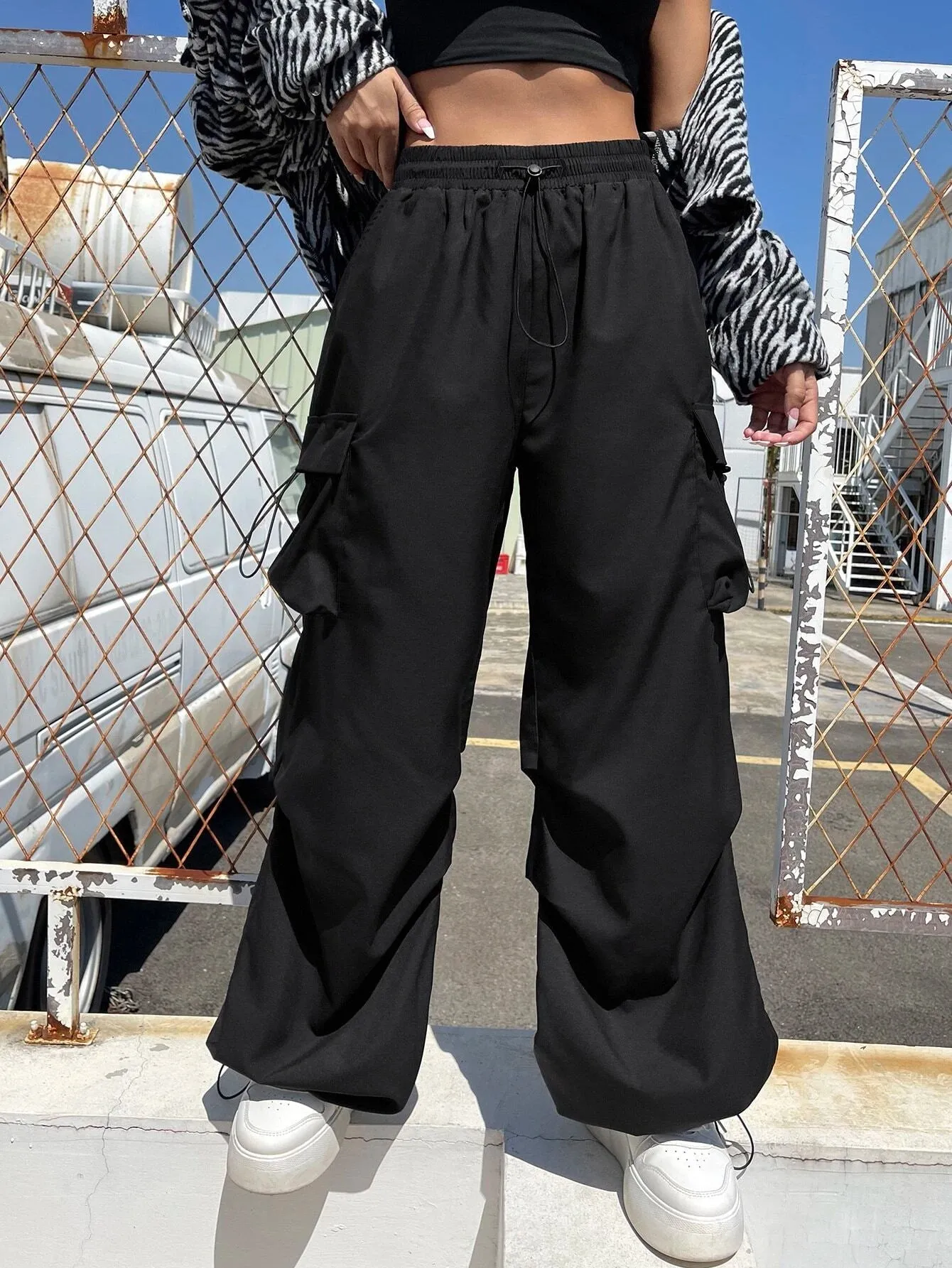 Drawstring Waist Regular Fit Casual Cargo Pants