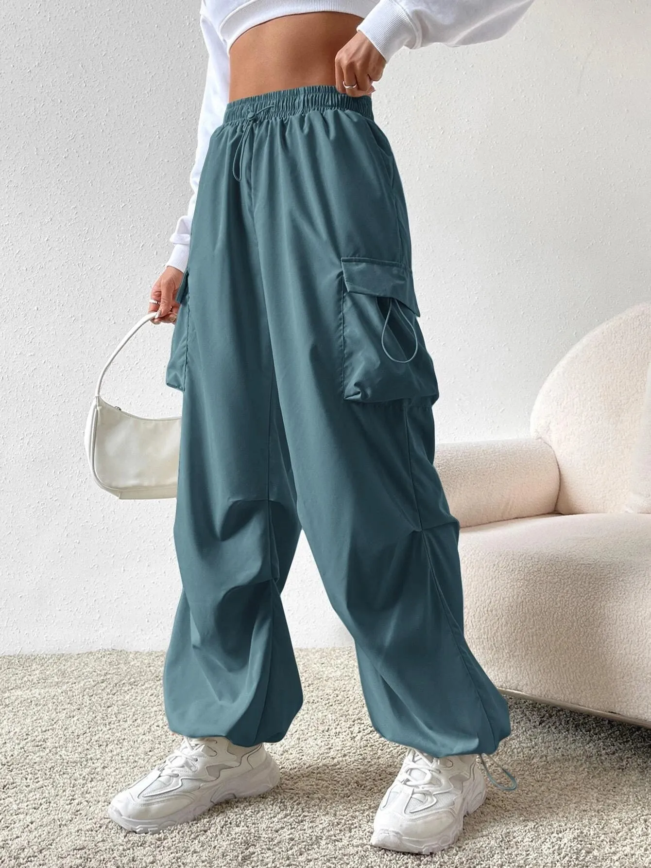 Drawstring Waist Regular Fit Casual Cargo Pants