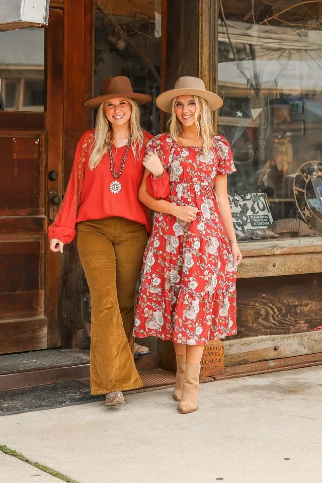 Elizabeth Midi Dress, Rust and Floral