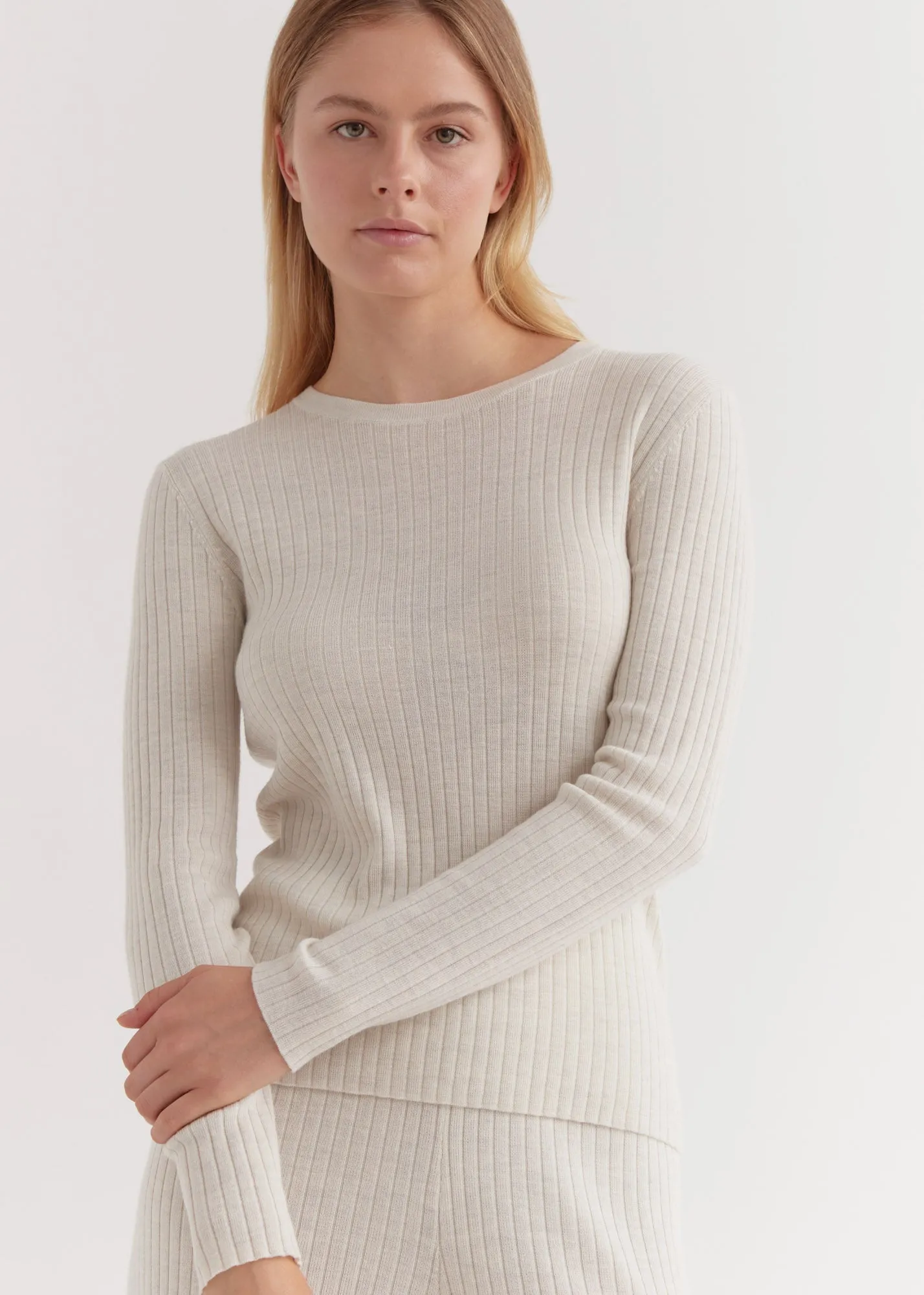 Ella Long Sleeve Knit - Antique White Marle