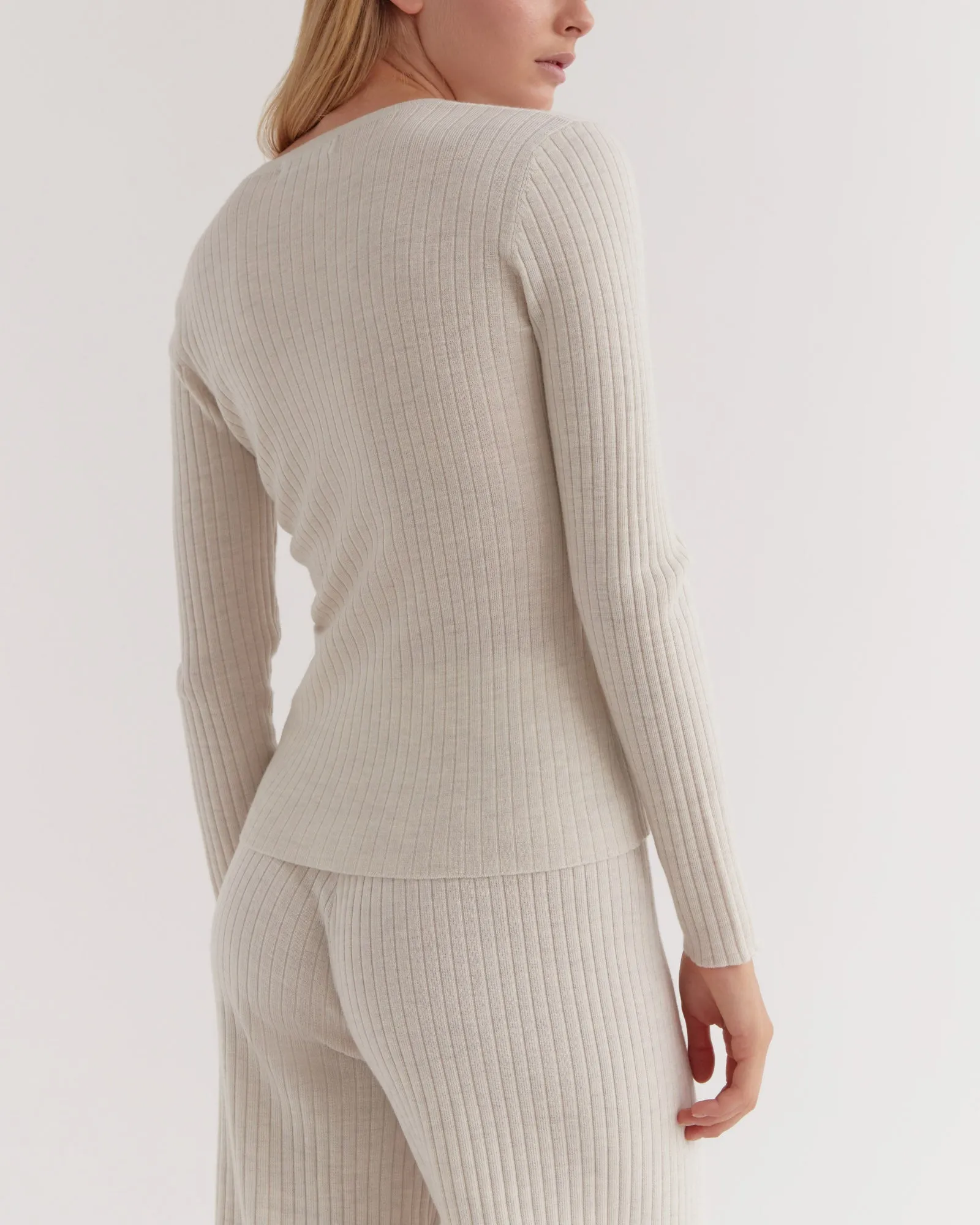 Ella Long Sleeve Knit - Antique White Marle