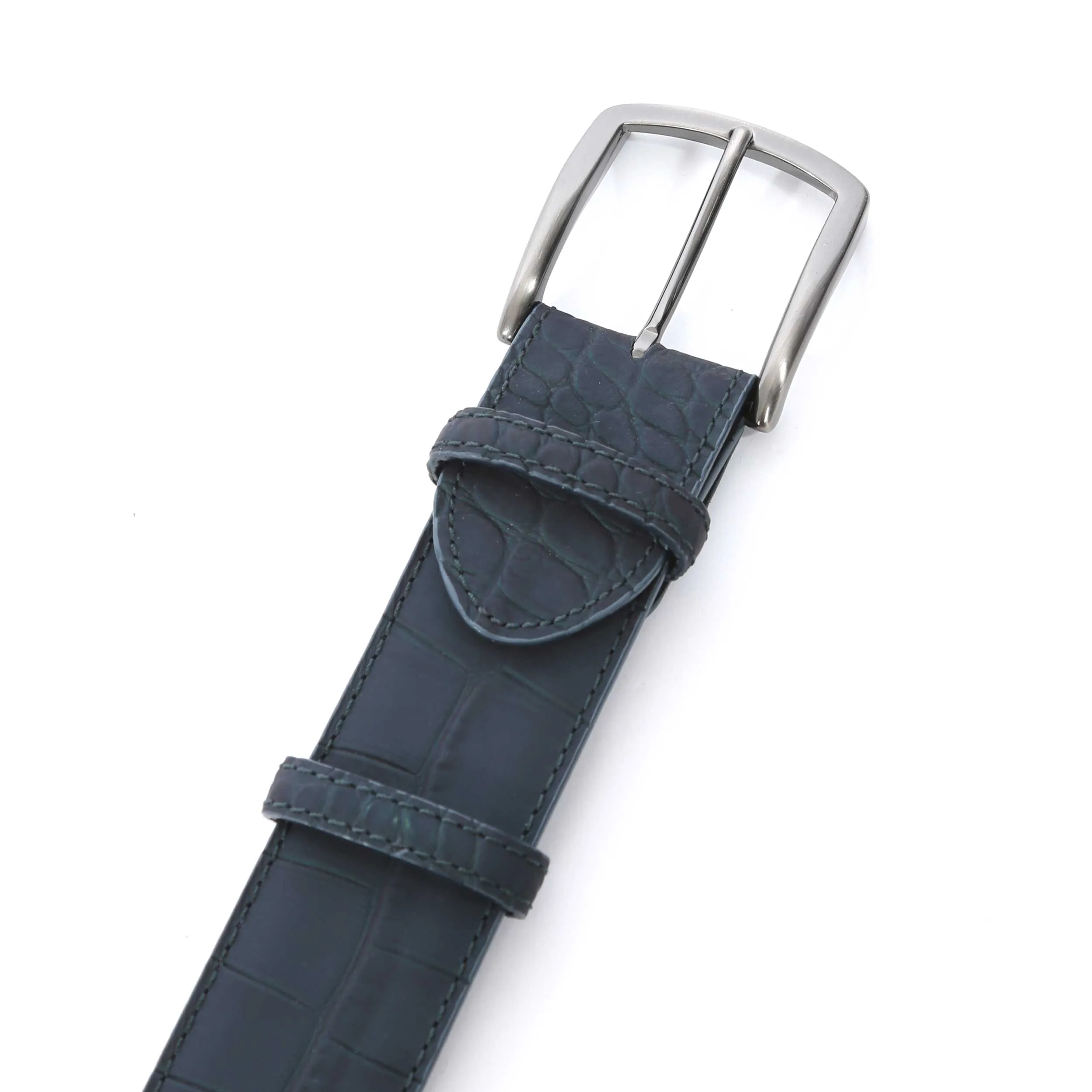 Elliot Rhodes Croc Print Belt in Midnight Oil