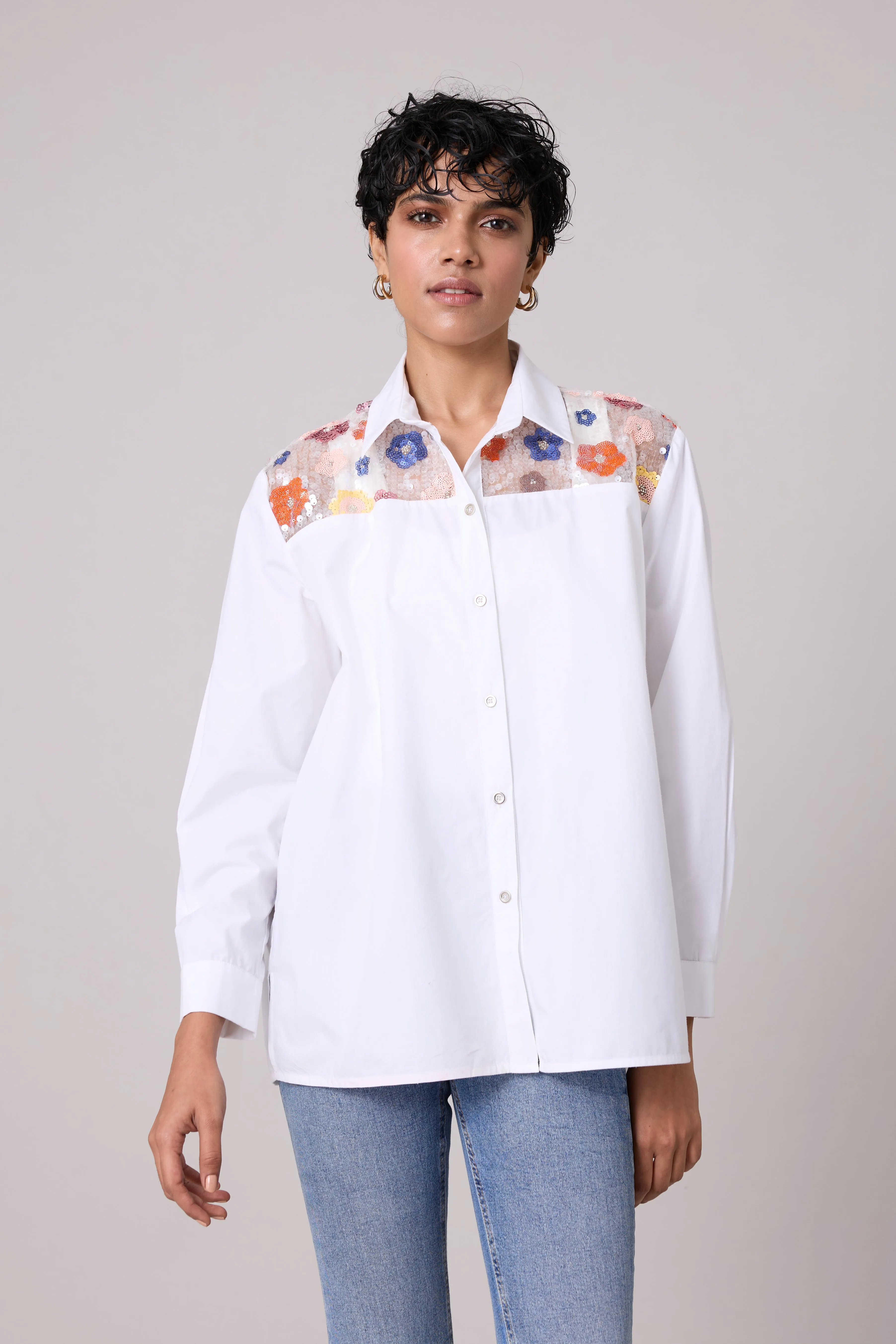 Eloise Sequence Flower Shirt - Bright White