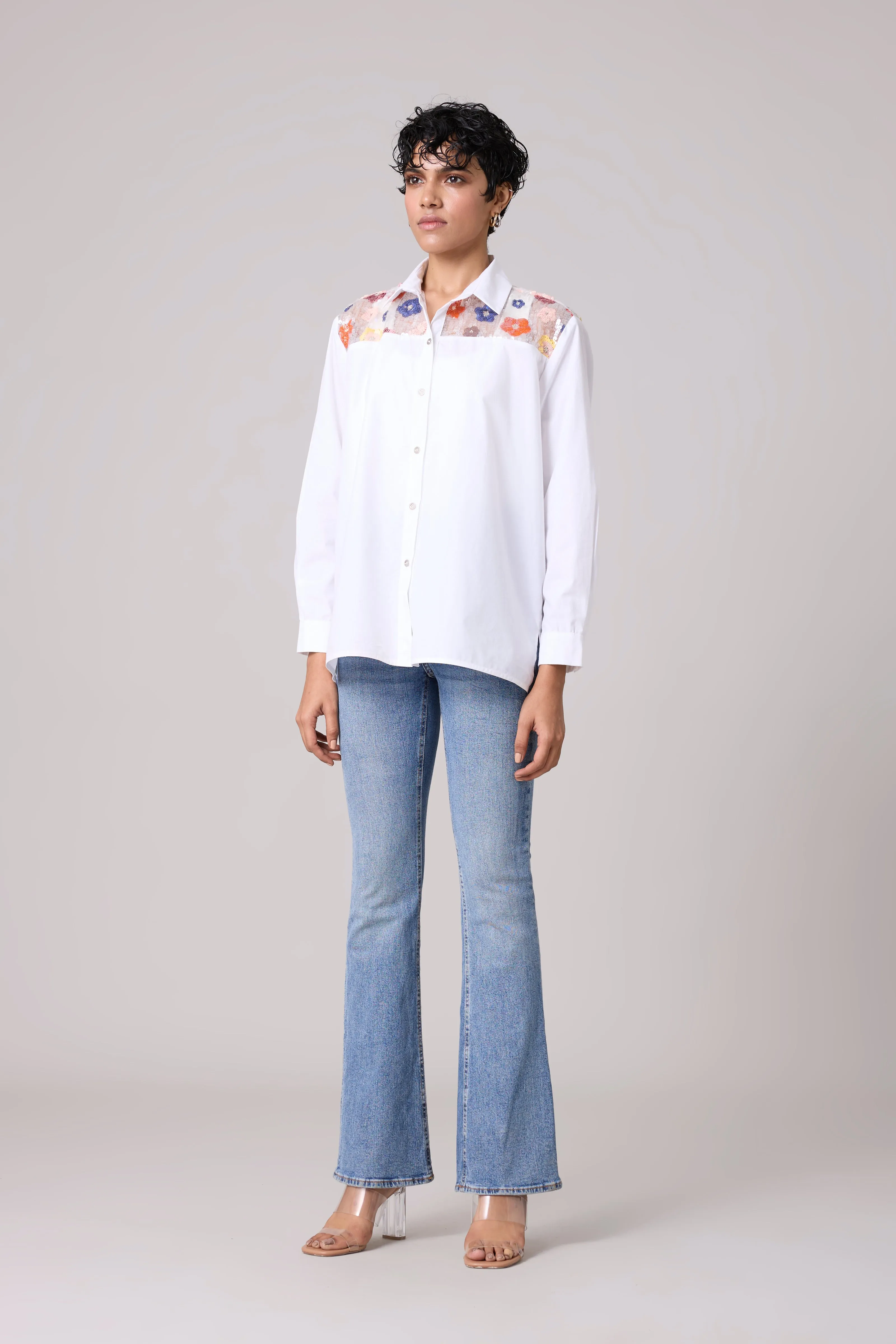 Eloise Sequence Flower Shirt - Bright White