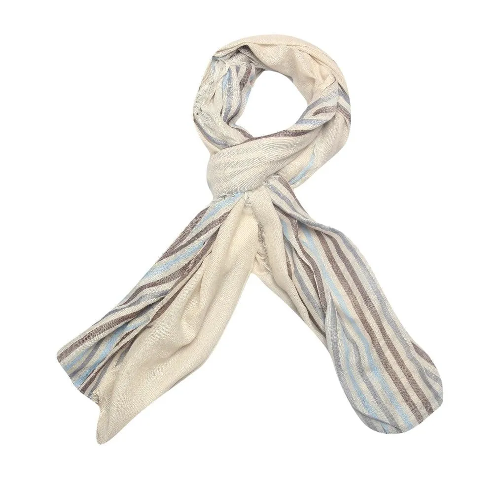 FabSeasons Large Size Striped Cotton Rayon White Scarf