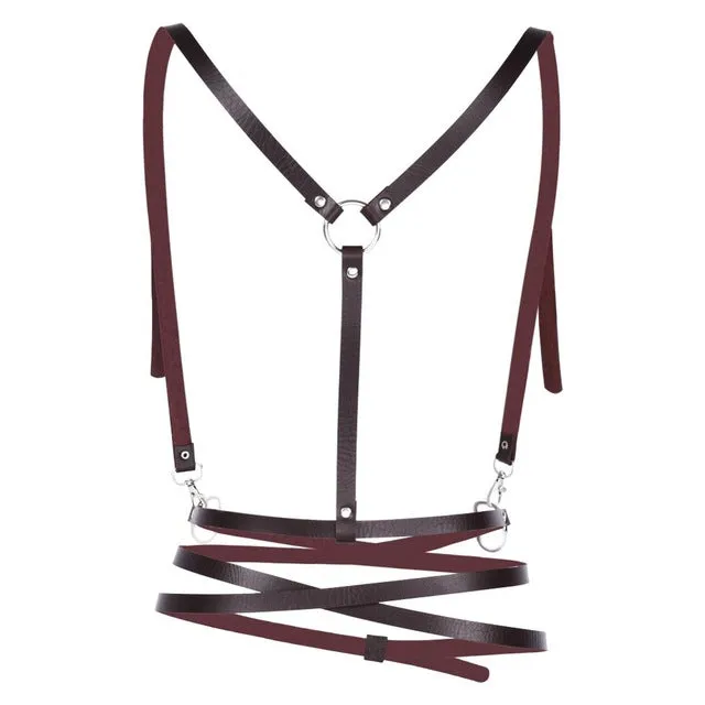 Fashion Punk Harajuku O-Ring Garters Faux Leather Body Bondage Cage Sculpting Harness Waist Belt Straps Suspenders Belt