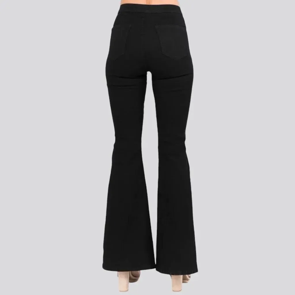 Fashionable stretchable monochrome women's jeans