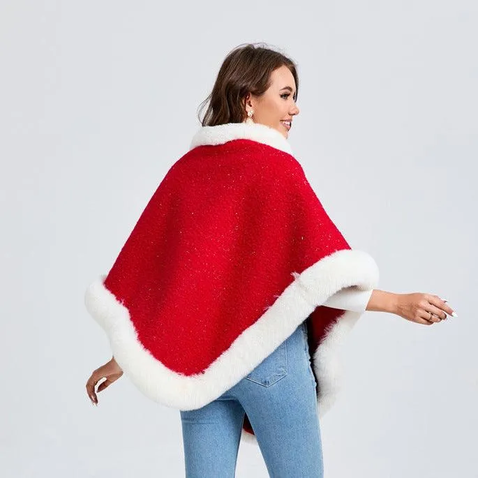 Festive Red Christmas Pullover Cape - Unisex Warm and Stylish