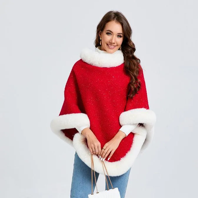 Festive Red Christmas Pullover Cape - Unisex Warm and Stylish