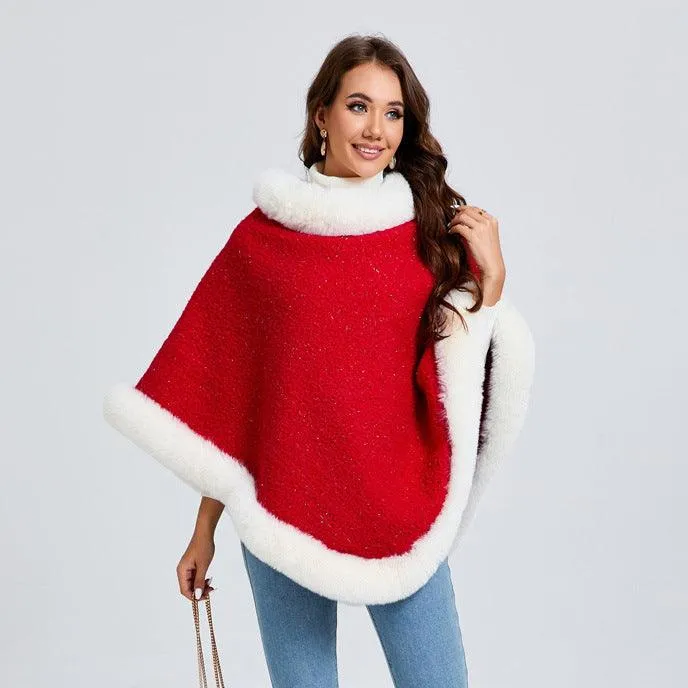 Festive Red Christmas Pullover Cape - Unisex Warm and Stylish