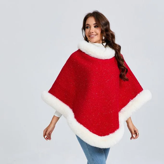 Festive Red Christmas Pullover Cape - Unisex Warm and Stylish