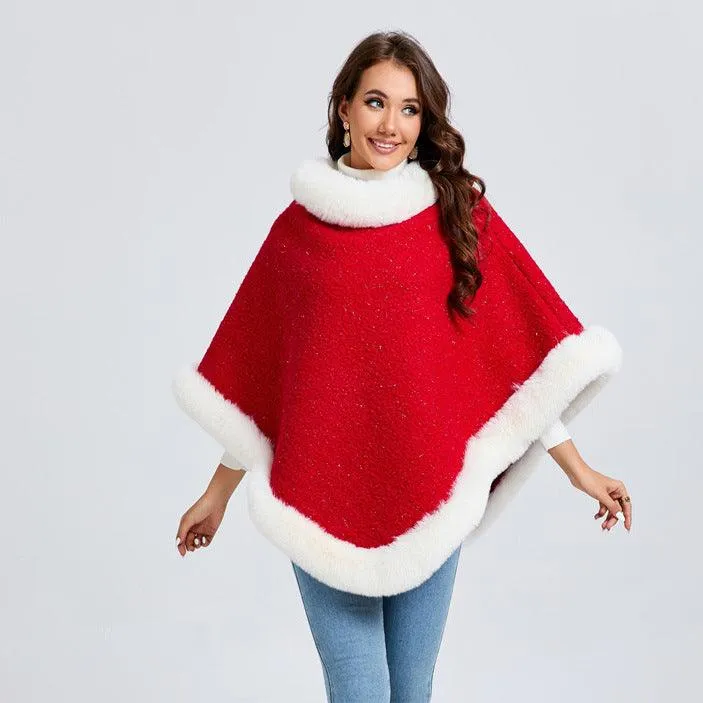 Festive Red Christmas Pullover Cape - Unisex Warm and Stylish