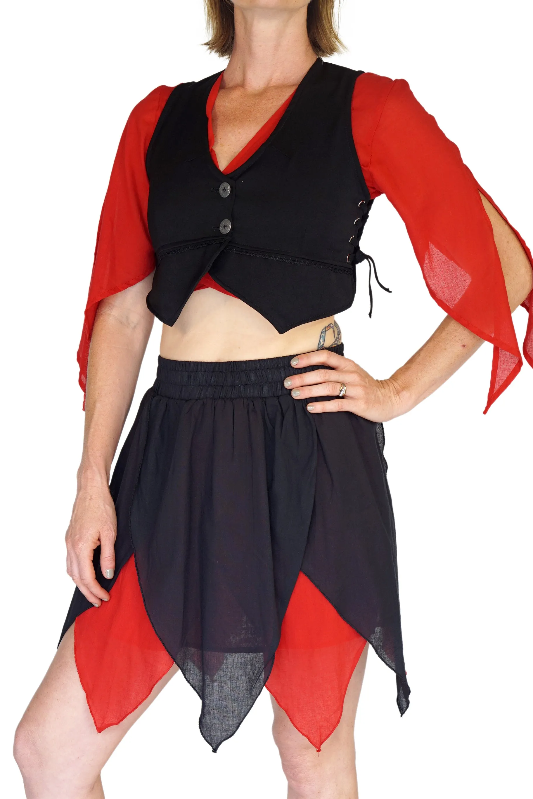 'Floating Petal Skirt' Fairy, Belly Dancer - Black/Red