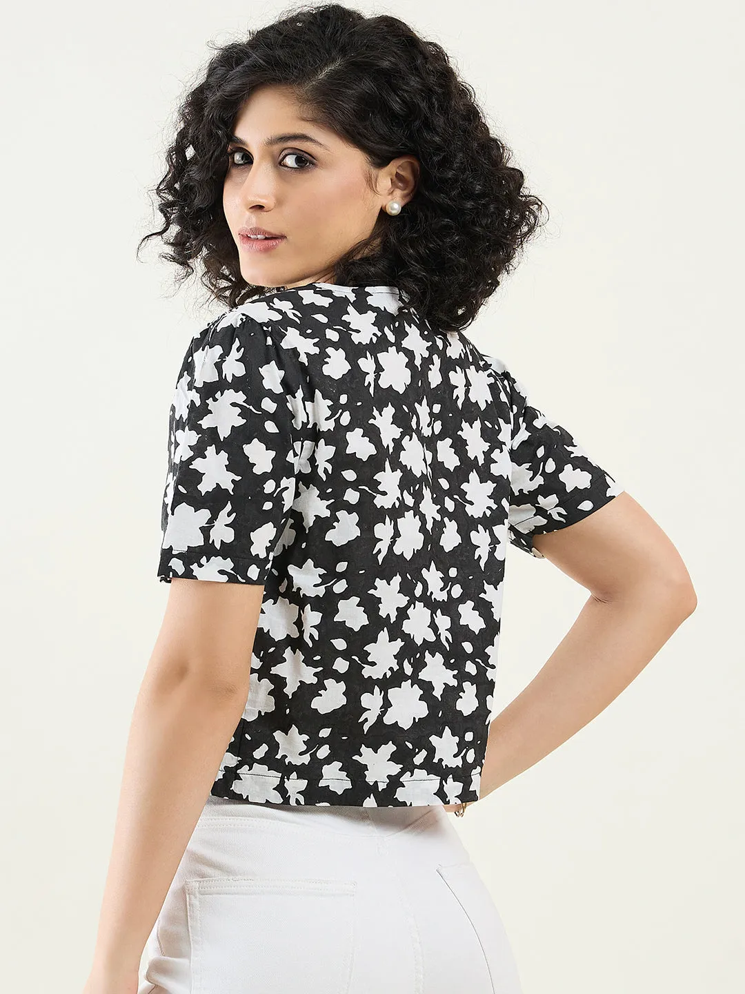 Floral Cropped Shirt for Women | Monochrome