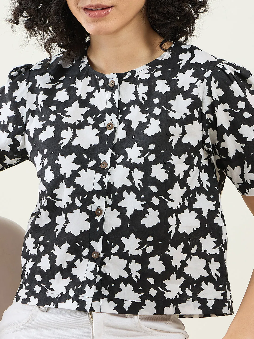 Floral Cropped Shirt for Women | Monochrome