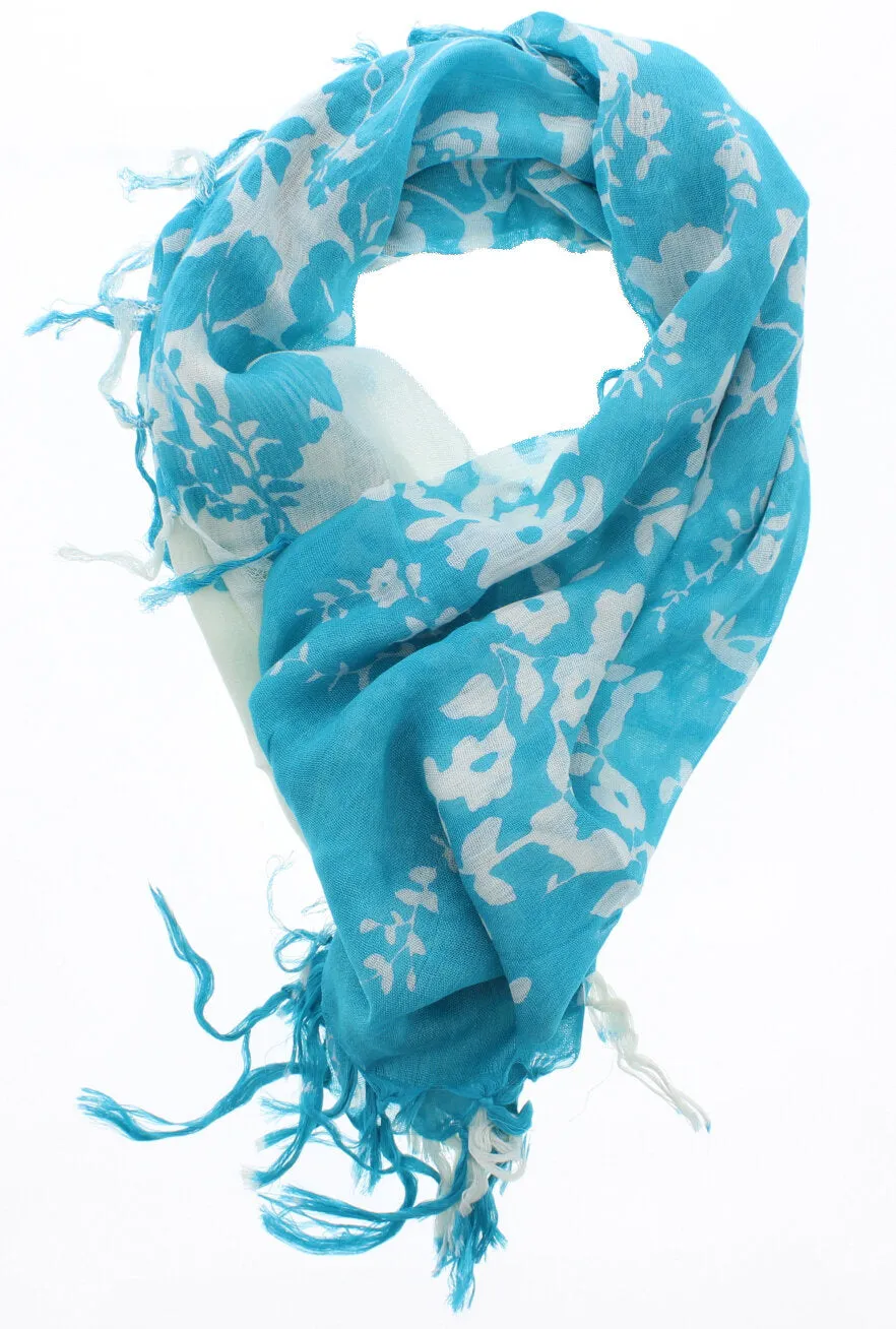 Floral Print Square Scarf with Tassels