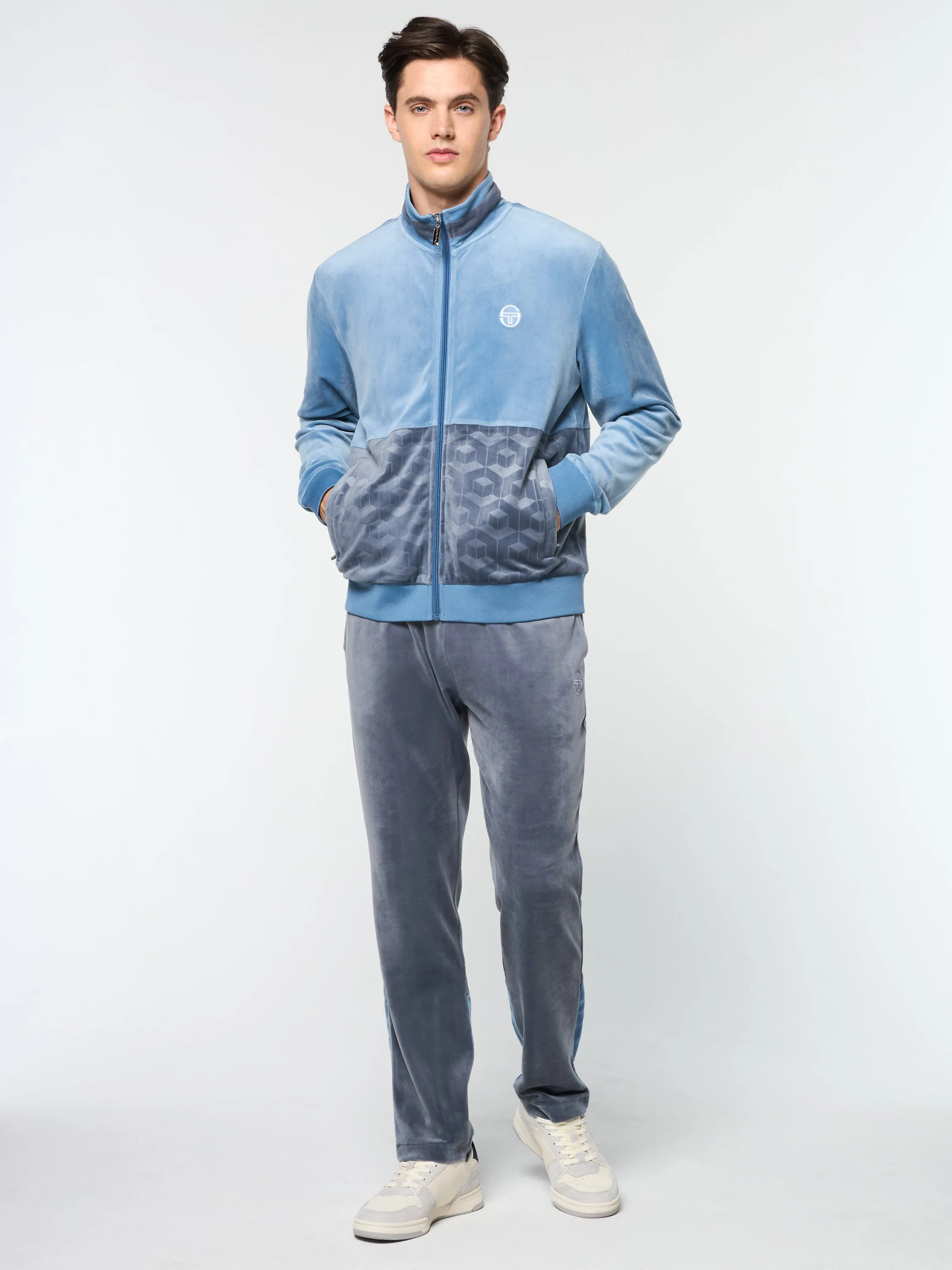 Foggia Velour Debossed Track Jacket- Coronet Blue