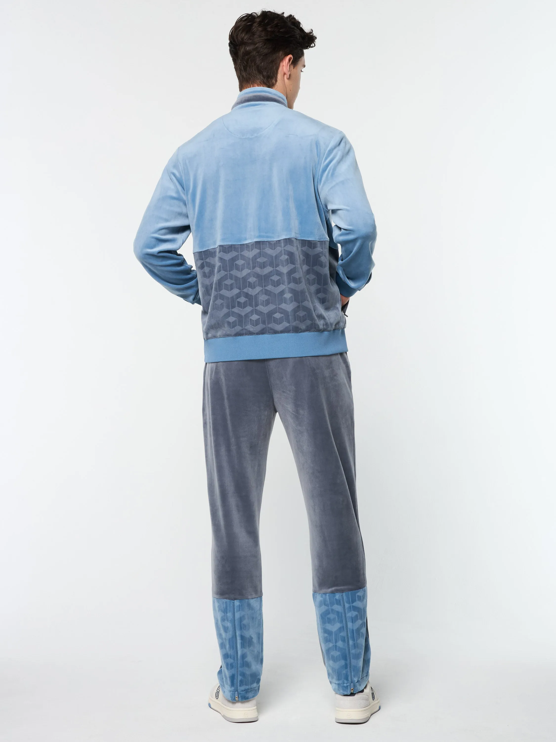 Foggia Velour Debossed Track Jacket- Coronet Blue