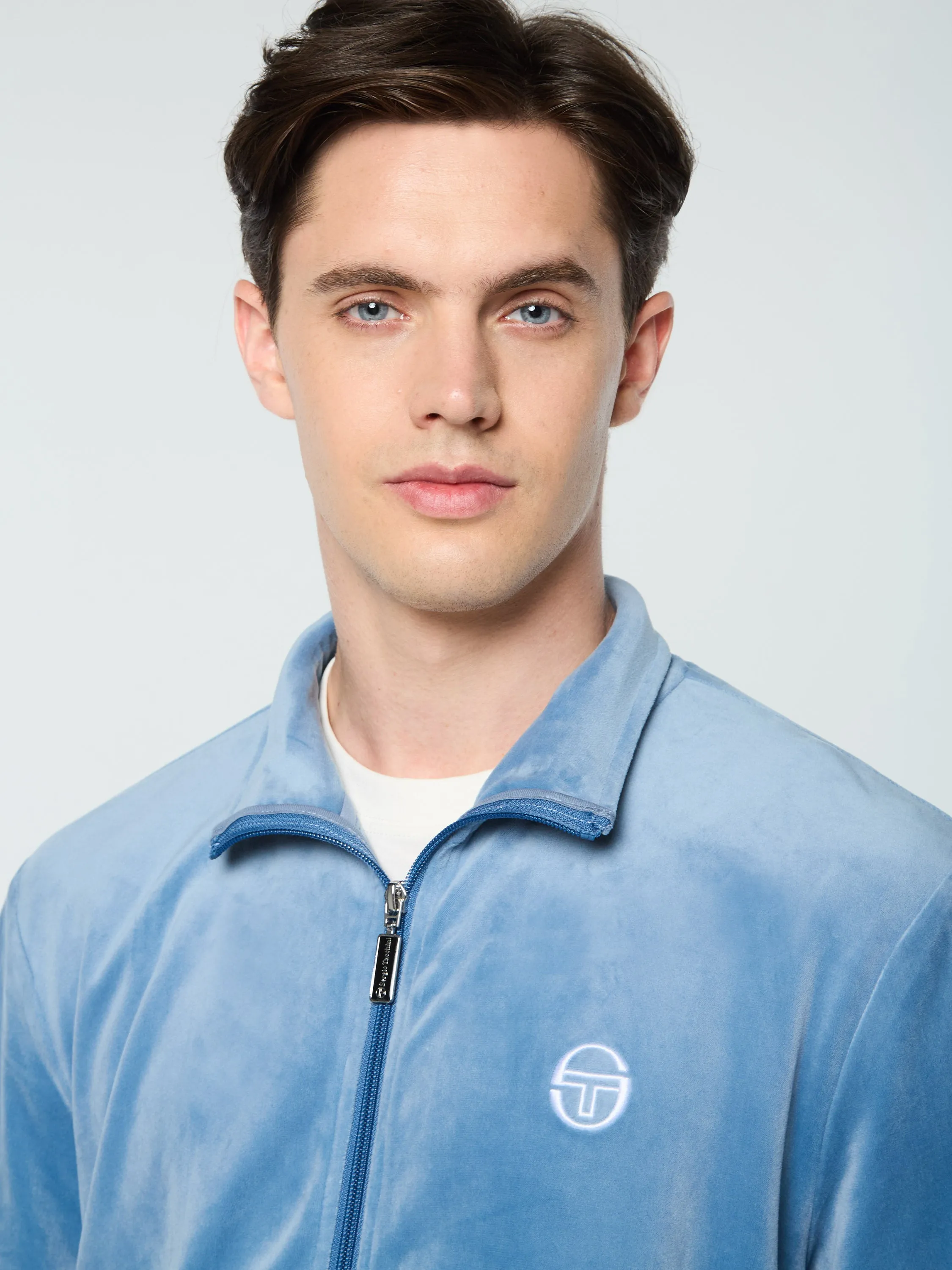 Foggia Velour Debossed Track Jacket- Coronet Blue