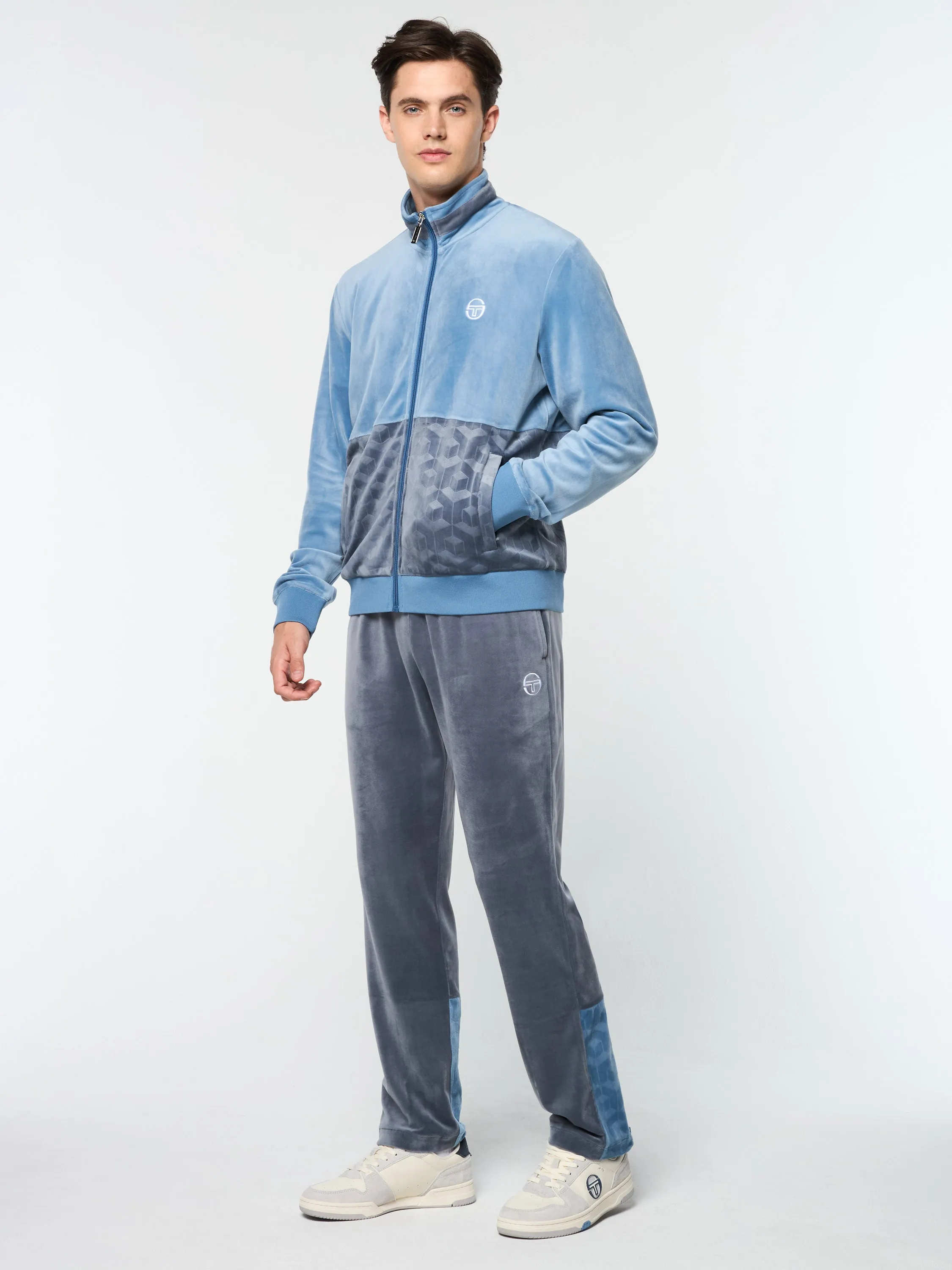 Foggia Velour Debossed Track Jacket- Coronet Blue