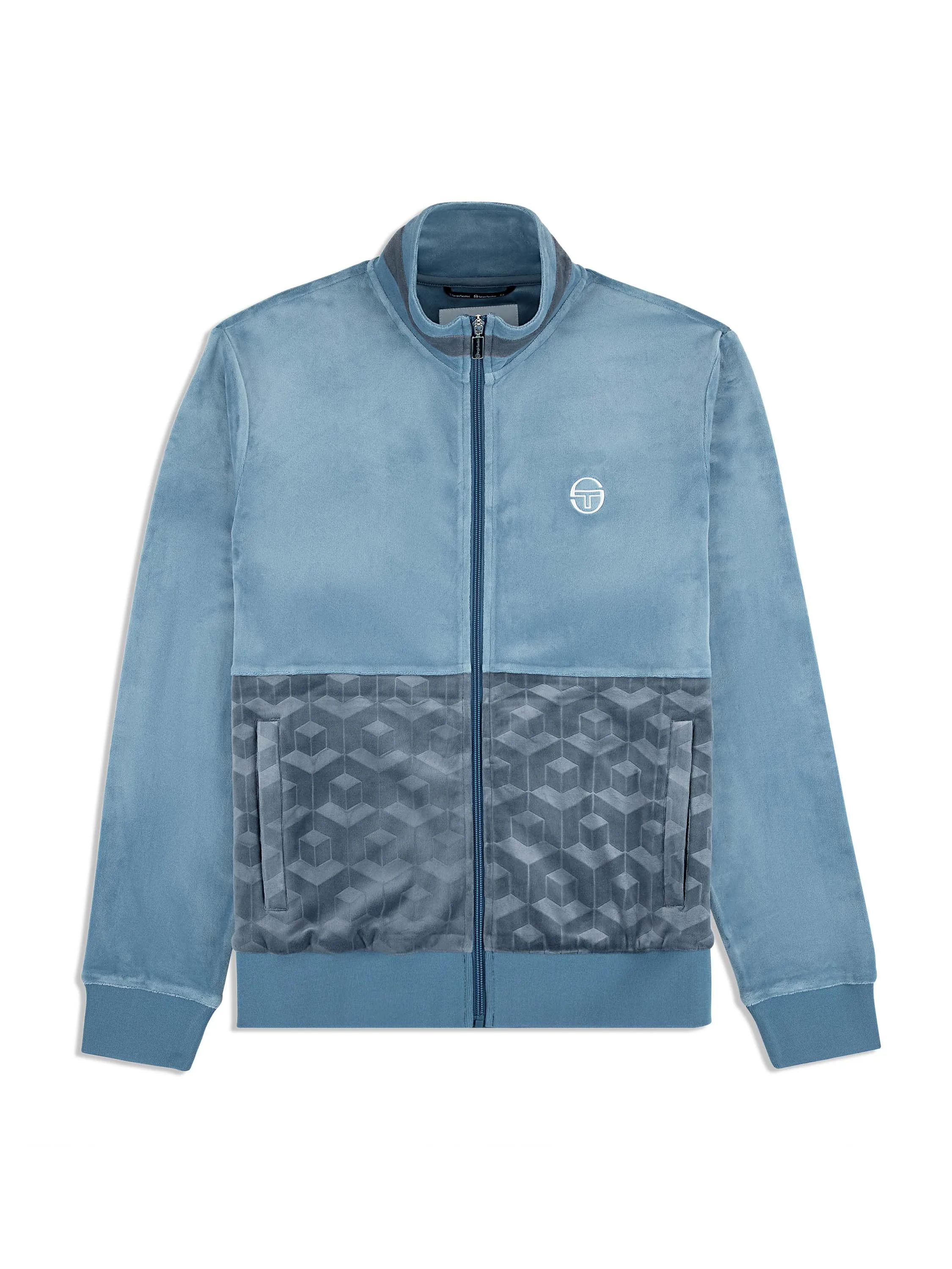 Foggia Velour Debossed Track Jacket- Coronet Blue