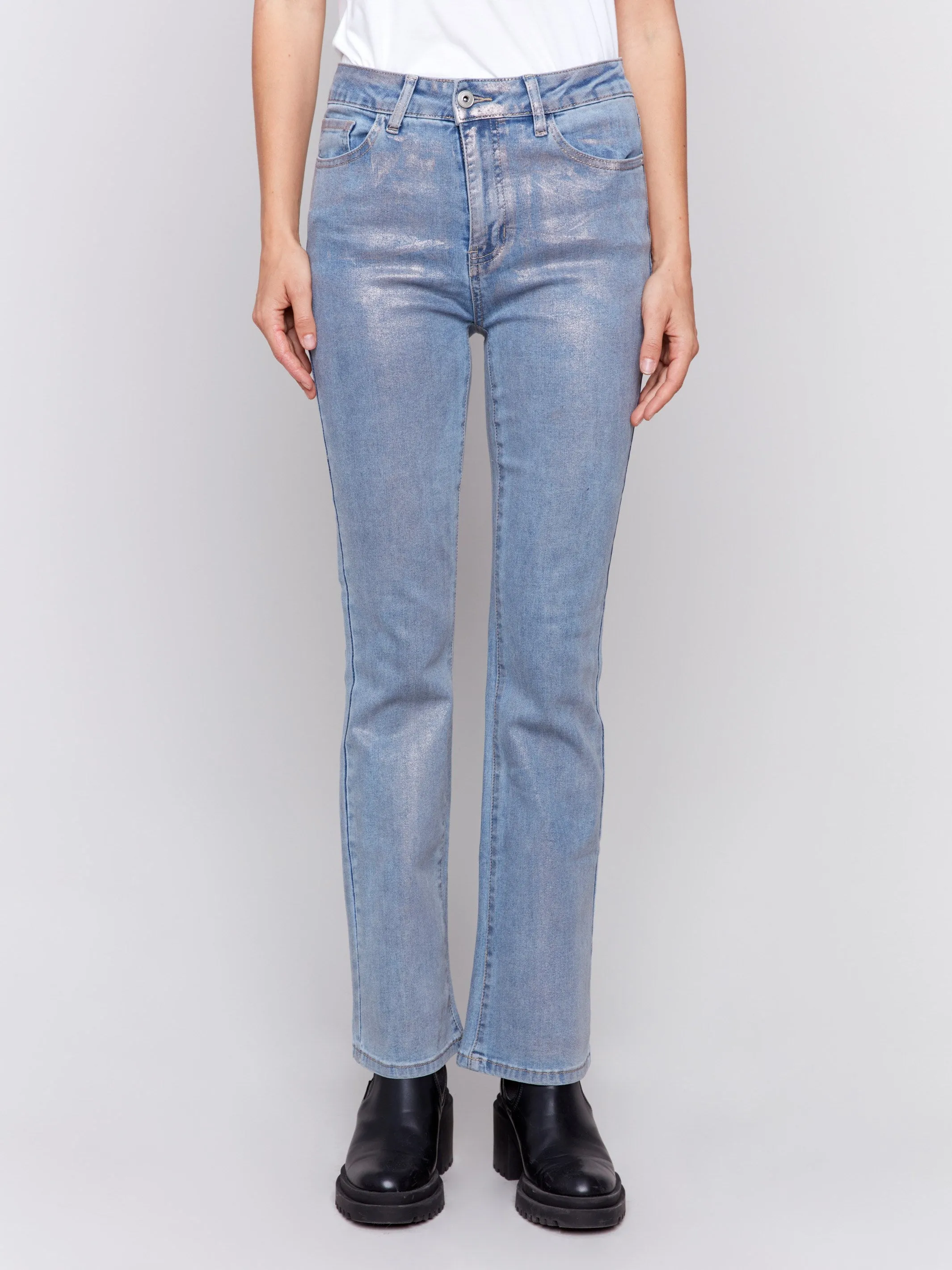 Foiled Bootcut Jeans - Silver Blue