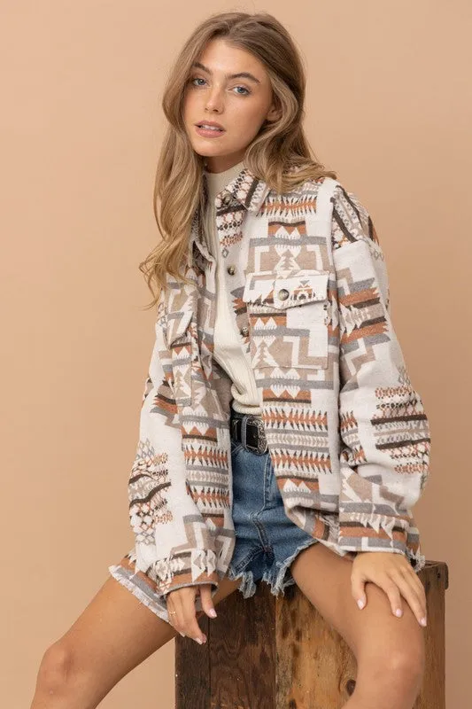 Frayed Aztec Western Shacket