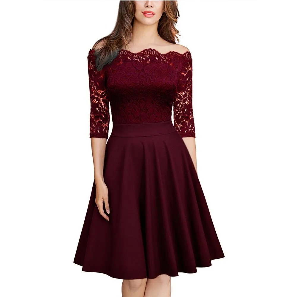 Funki Buys | Dresses | Women's Elegant Lace Chiffon Midi Dress