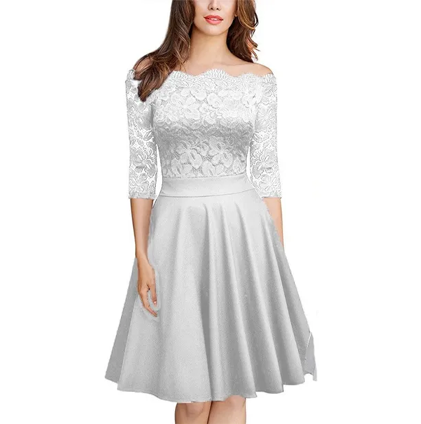 Funki Buys | Dresses | Women's Elegant Lace Chiffon Midi Dress