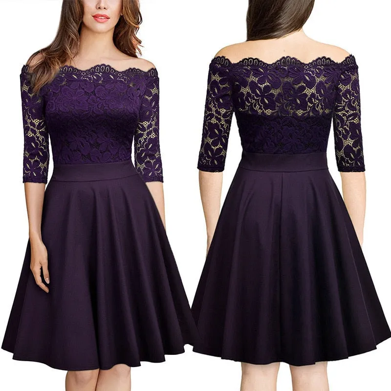 Funki Buys | Dresses | Women's Elegant Lace Chiffon Midi Dress