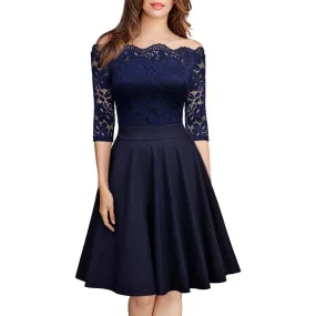 Funki Buys | Dresses | Women's Elegant Lace Chiffon Midi Dress