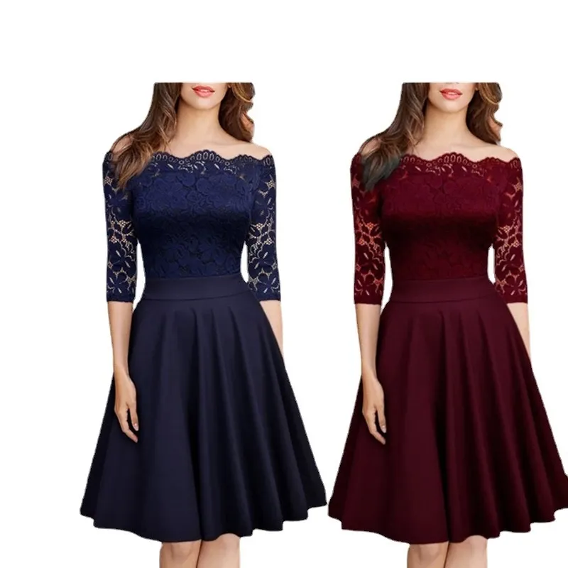 Funki Buys | Dresses | Women's Elegant Lace Chiffon Midi Dress