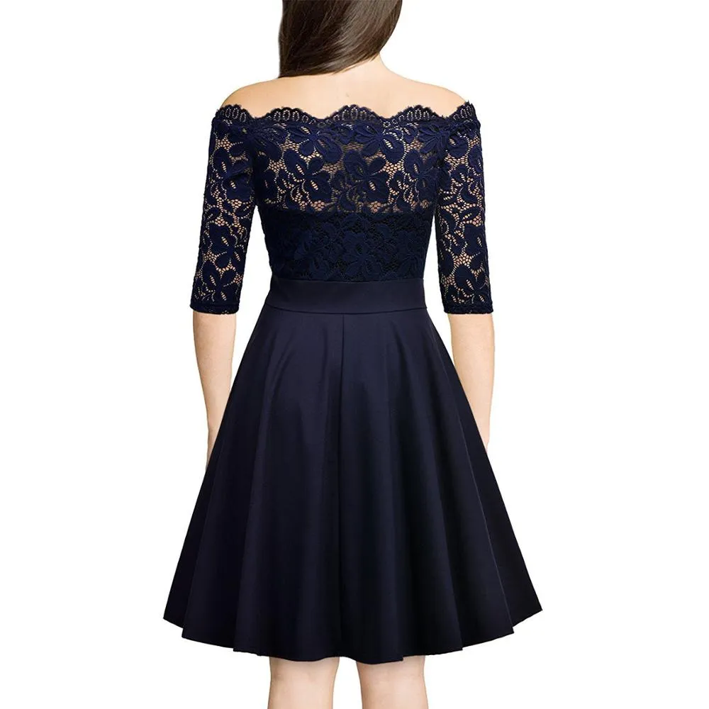 Funki Buys | Dresses | Women's Elegant Lace Chiffon Midi Dress