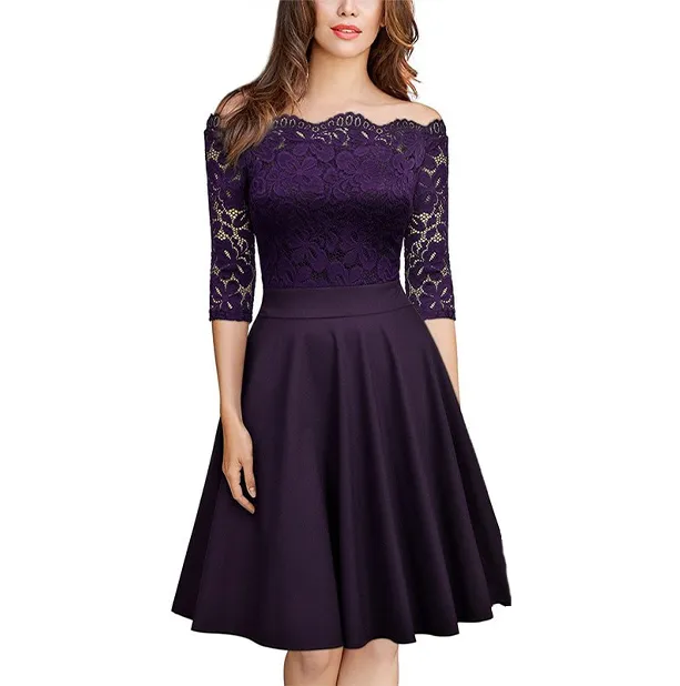 Funki Buys | Dresses | Women's Elegant Lace Chiffon Midi Dress