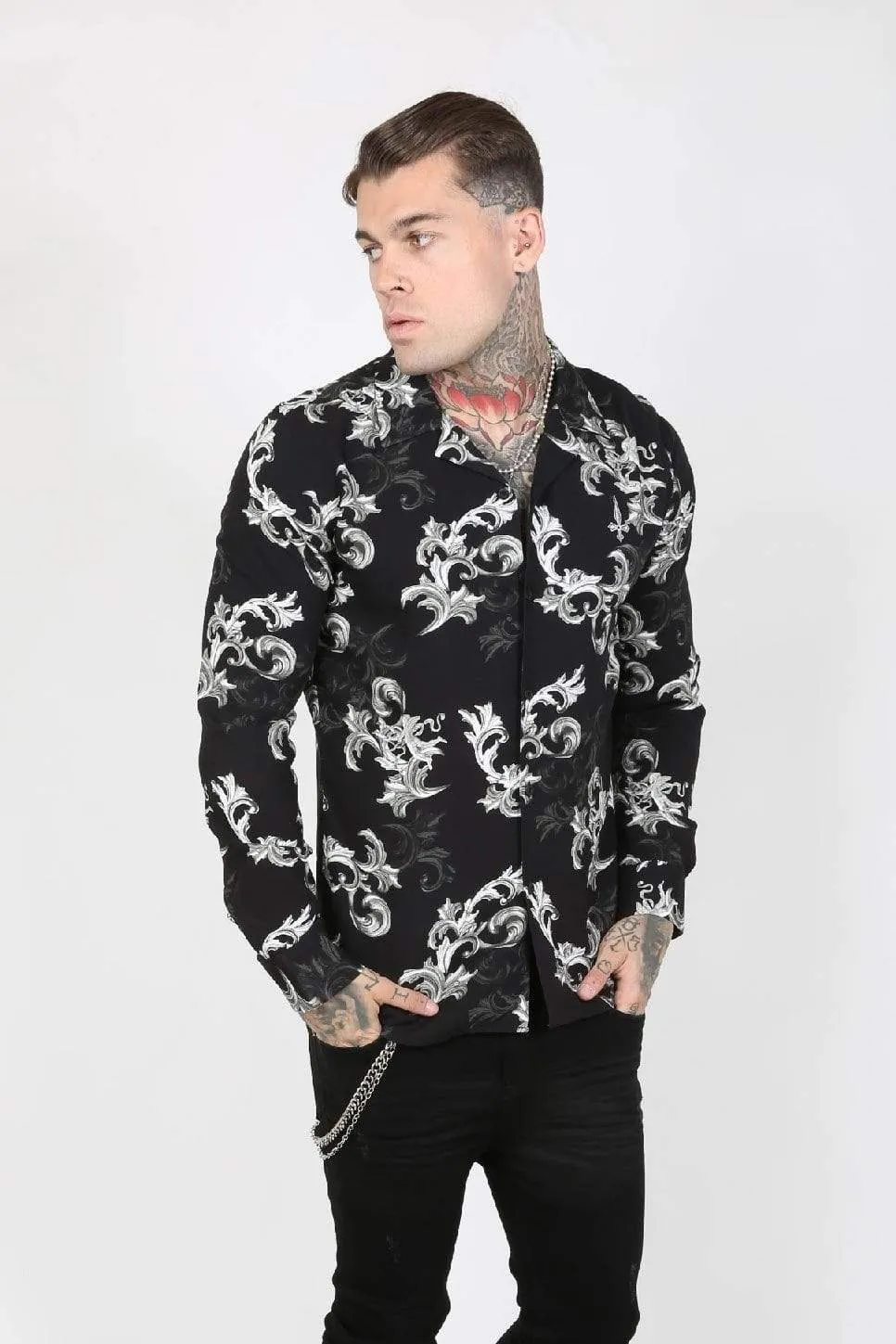 Giani Baroque Print Viscose Men's Shirt - Black