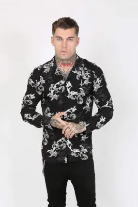 Giani Baroque Print Viscose Men's Shirt - Black