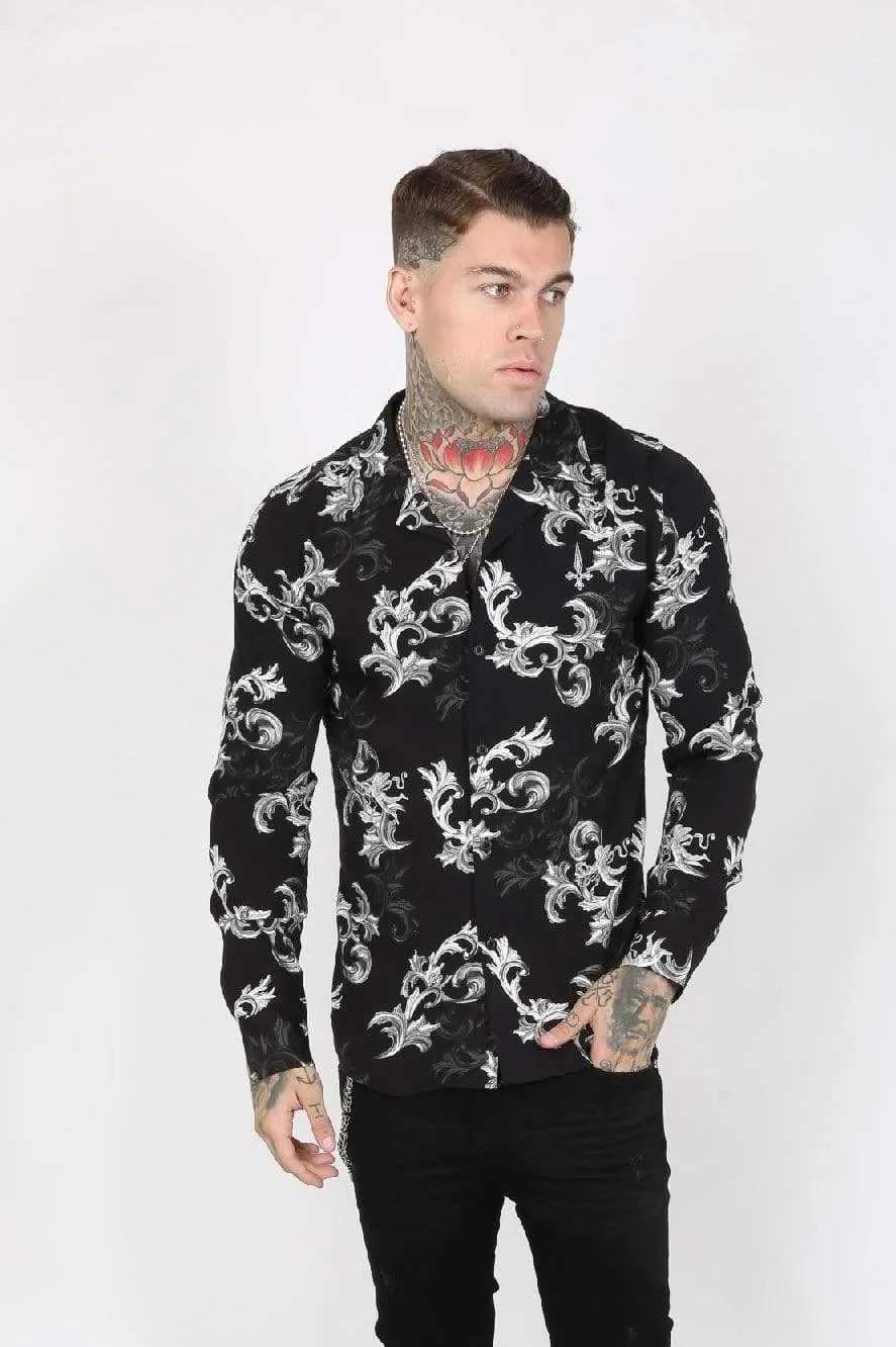 Giani Baroque Print Viscose Men's Shirt - Black