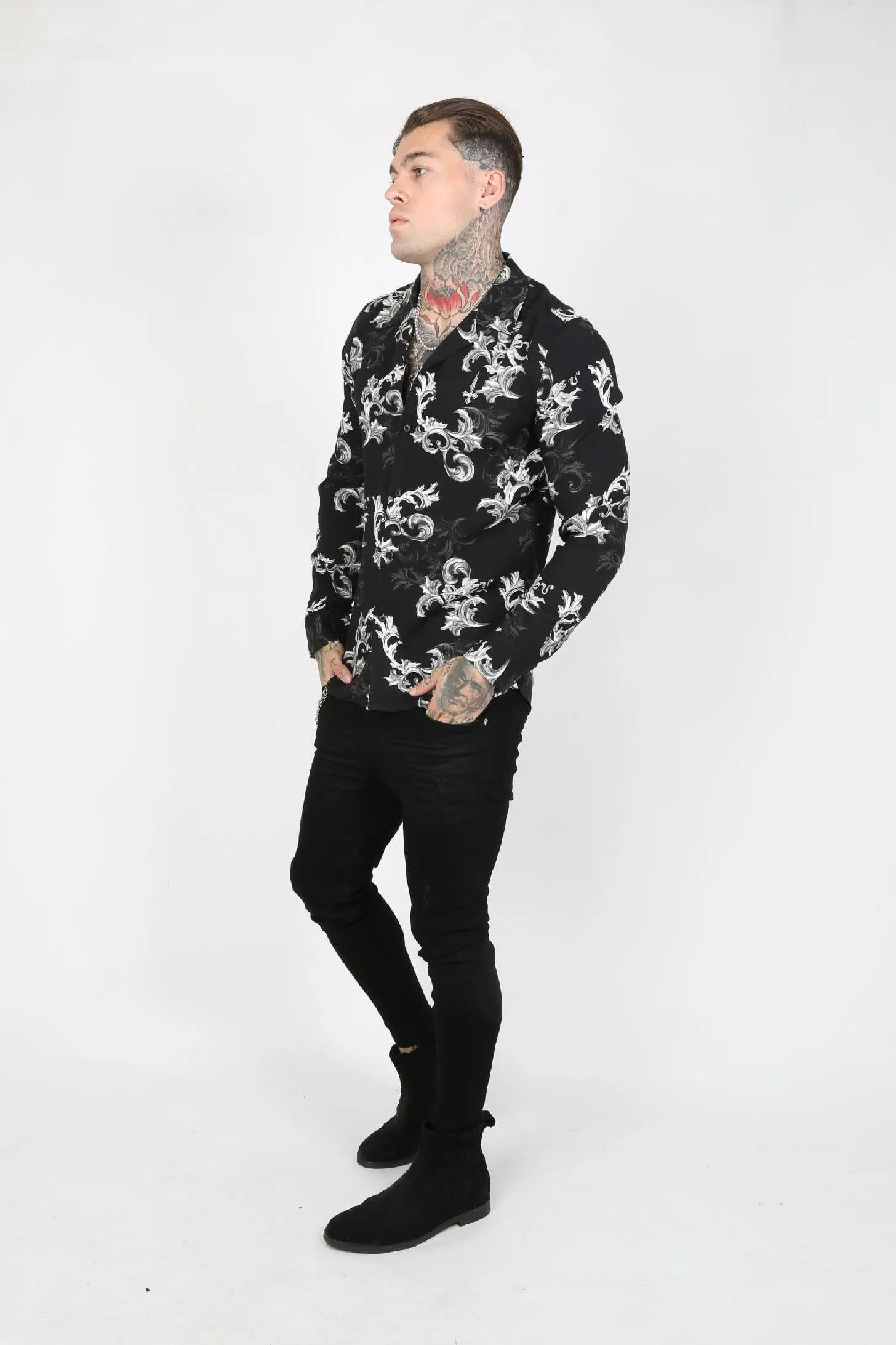 Giani Baroque Print Viscose Men's Shirt - Black