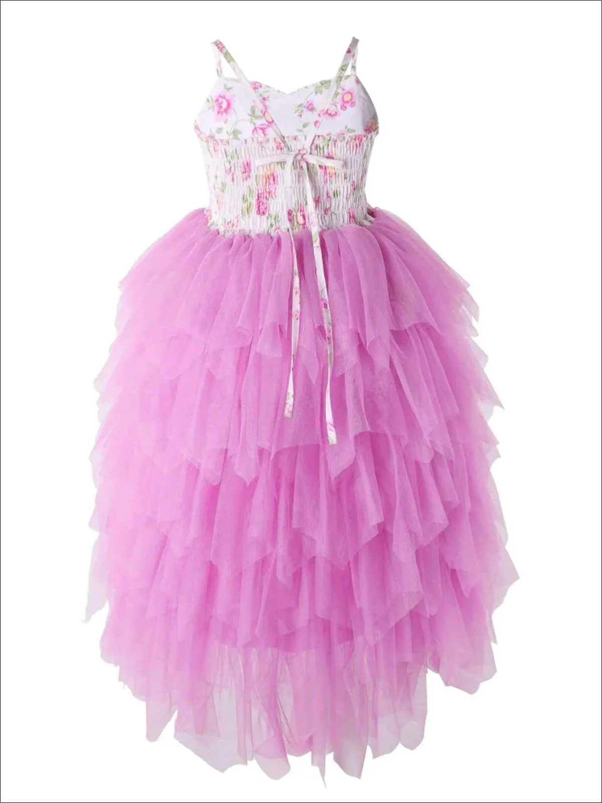 Girls Floral Sleeveless Tiered Tutu Casual Maxi Dress