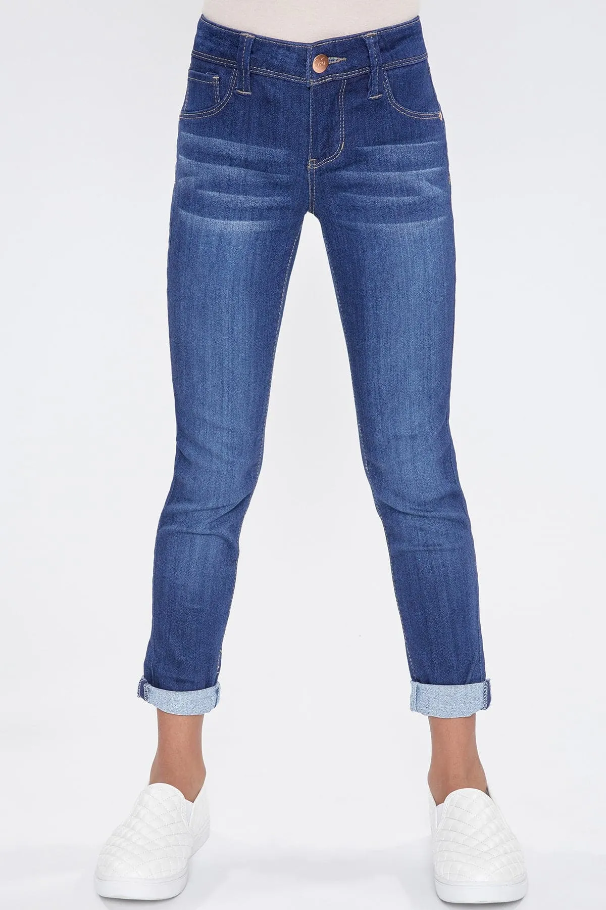 Girls Optional Cuff Denim Skinny Jeans