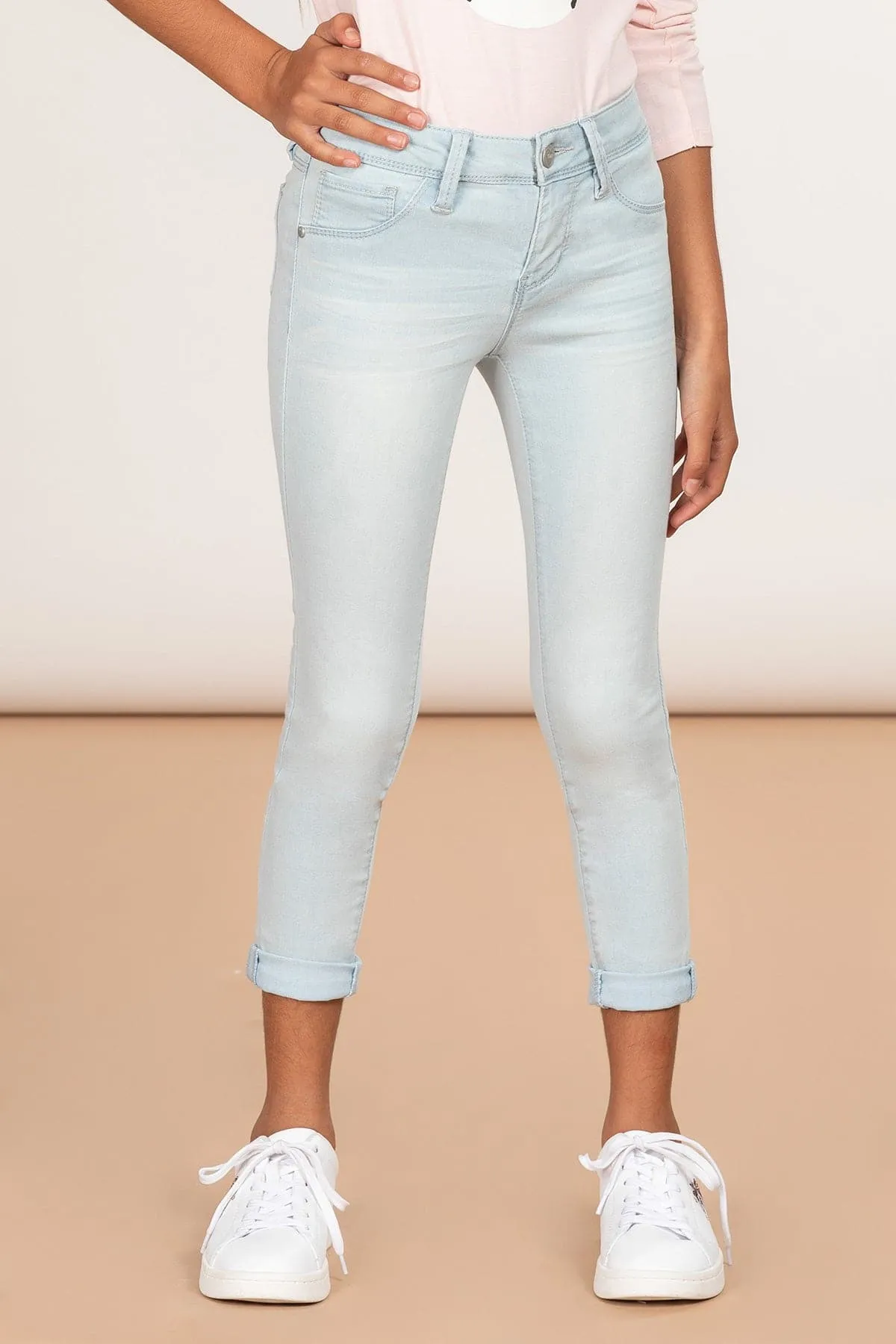 Girls Optional Cuff Denim Skinny Jeans