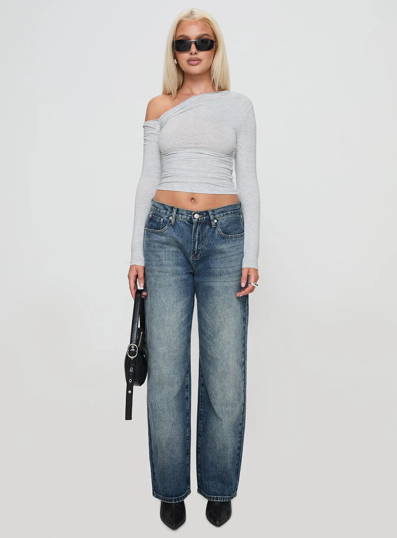 Glazed Straight Leg Denim Jeans Mid Blue