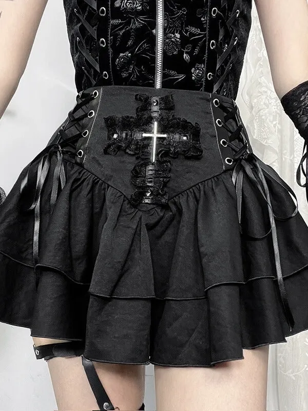 Goth cross lace-up skirt