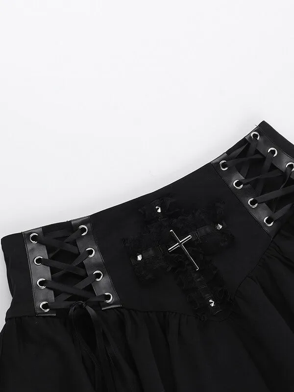 Goth cross lace-up skirt