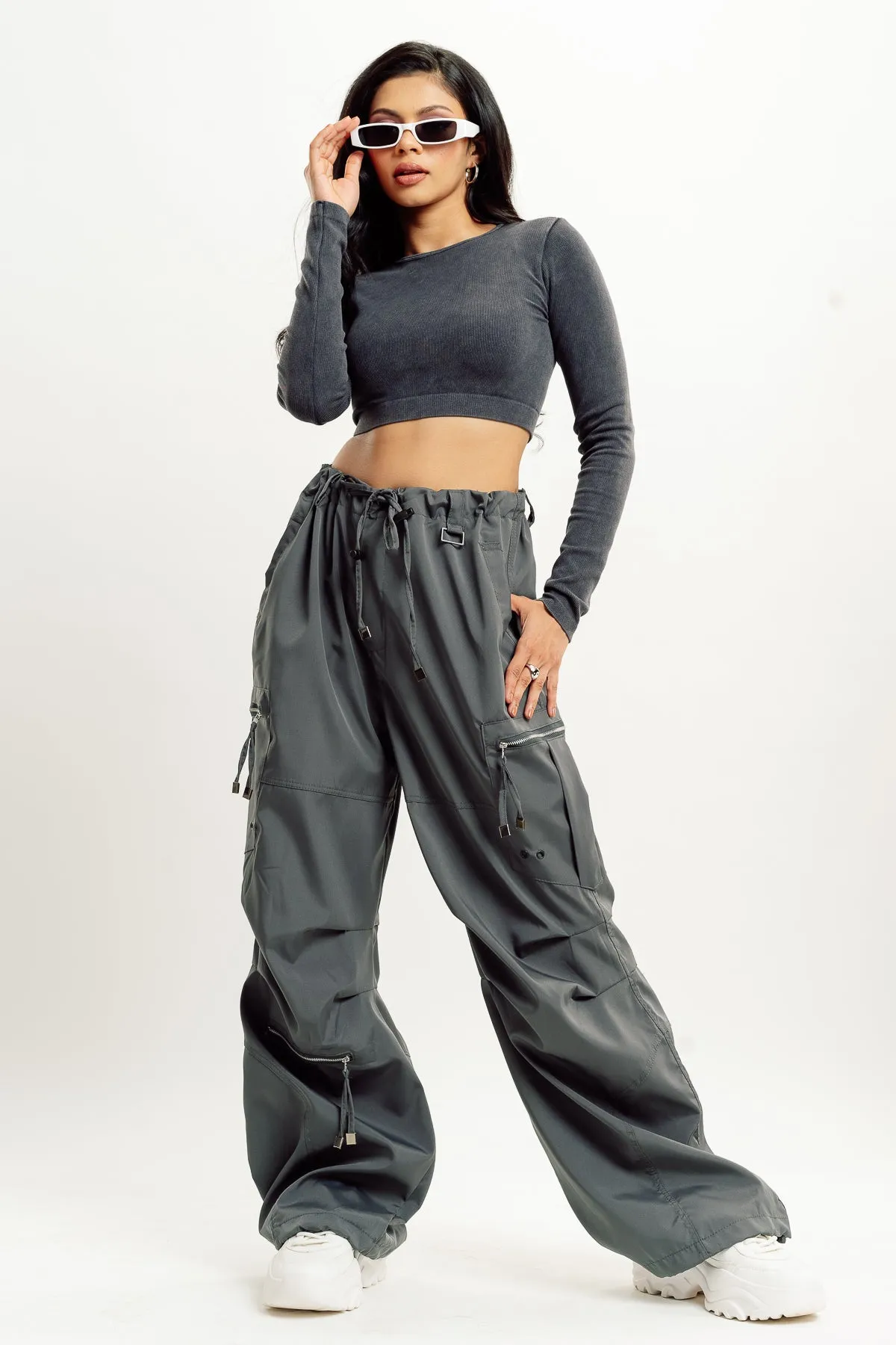 Grey Parachute Cargo Pant