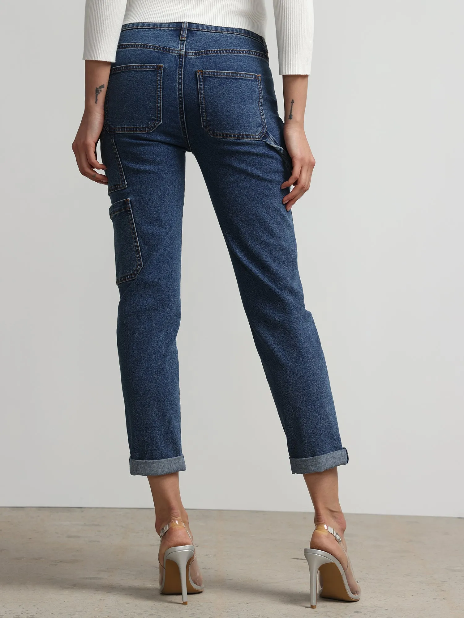 High Rise Cargo Boyfriend Jeans