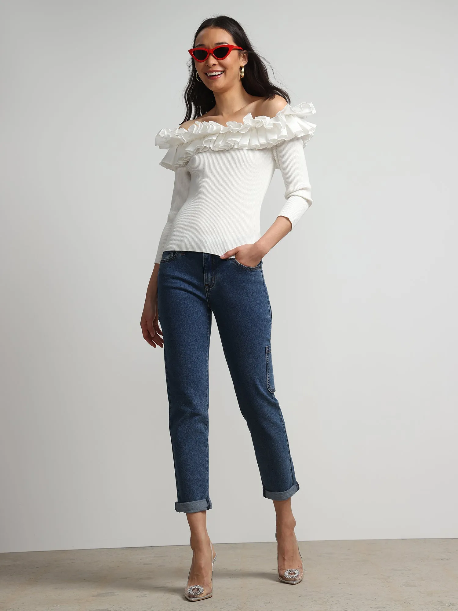 High Rise Cargo Boyfriend Jeans