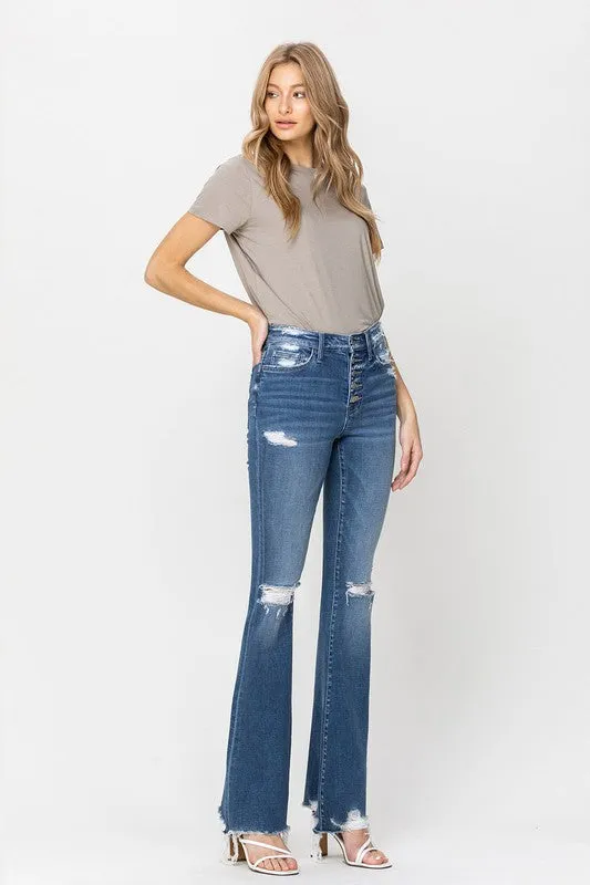 HIGH RISE DISTRESSED RAW HEM FLARE